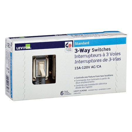 Leviton Leviton 15 amps Three Pole Toggle AC Quiet Switch Light Almond 6 pk 1453-2TM